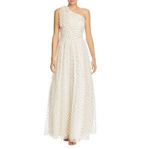 Eliza‎ J Polka Dot One Shoulder Formal Prom Dress Full Length NWT Size 6 White